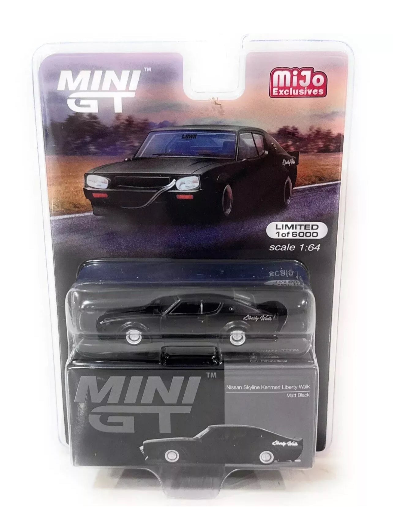 Nissan Skyline Kenmeri Liberty Walk Matt Black 1:64 Model by Mini GT MGT00655