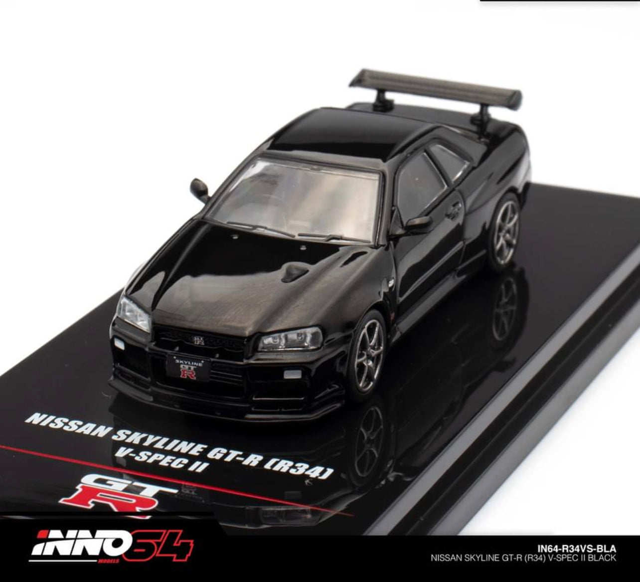 NISSAN SKYLINE GT-R (R34) V-SPEC II RHD BLACK 1/64 BY INNO MODELS IN64-R34VS-BLA father day special