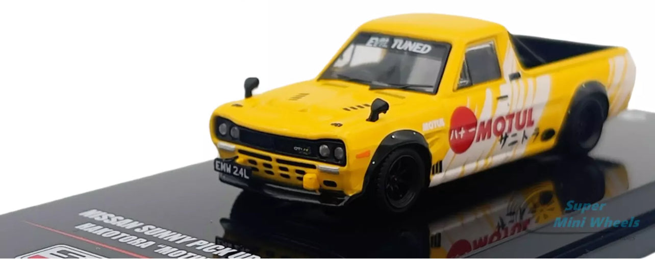 NISSAN SUNNY HAKOTORA PICKUP RHD "MOTUL" YELLOW 1/64 BY INNO MODELS IN64-HKT-MOT