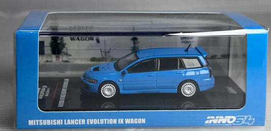 MITSUBISHI LANCER EVO IX WAGON RHD BLUE 1/64 CAR BY INNO MODELS IN64-EVO9W-BLU