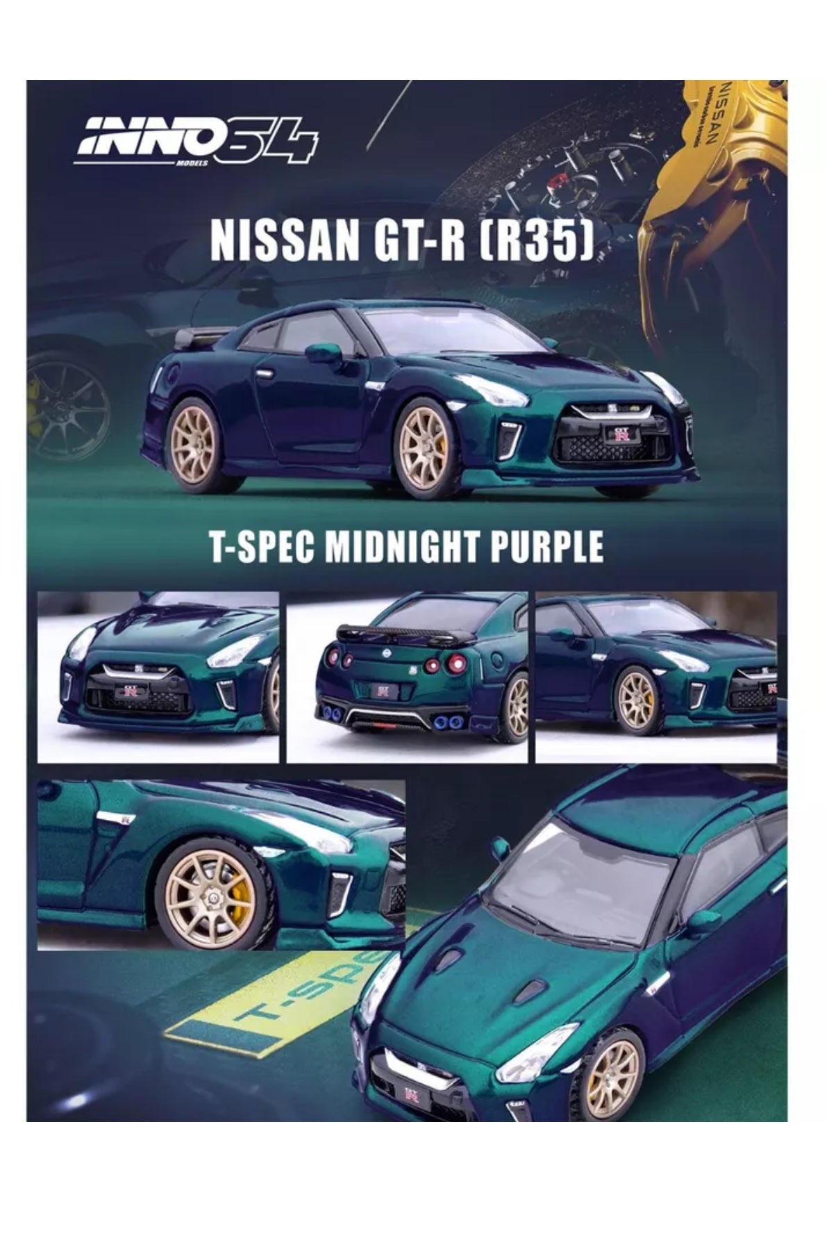 NISSAN GT-R (R35) T-SPEC RHD MIDNIGHT PURPLE 1/64 BY INNO MODELS IN64-R35TS-MP