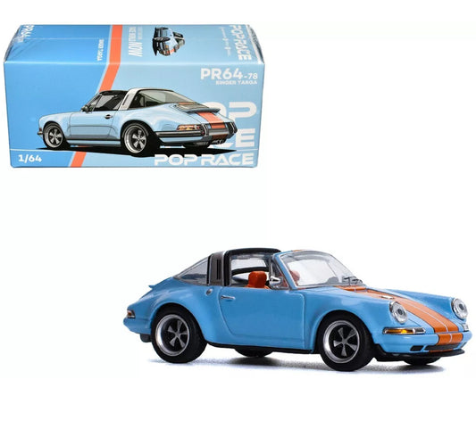 SINGER TARGA LIGHT BLUE "GULF OIL" 1/64 DIECAST MODEL CAR BY POP RACE PR640078