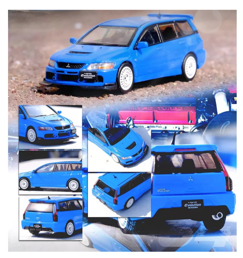 MITSUBISHI LANCER EVO IX WAGON RHD BLUE 1/64 CAR BY INNO MODELS IN64-EVO9W-BLU