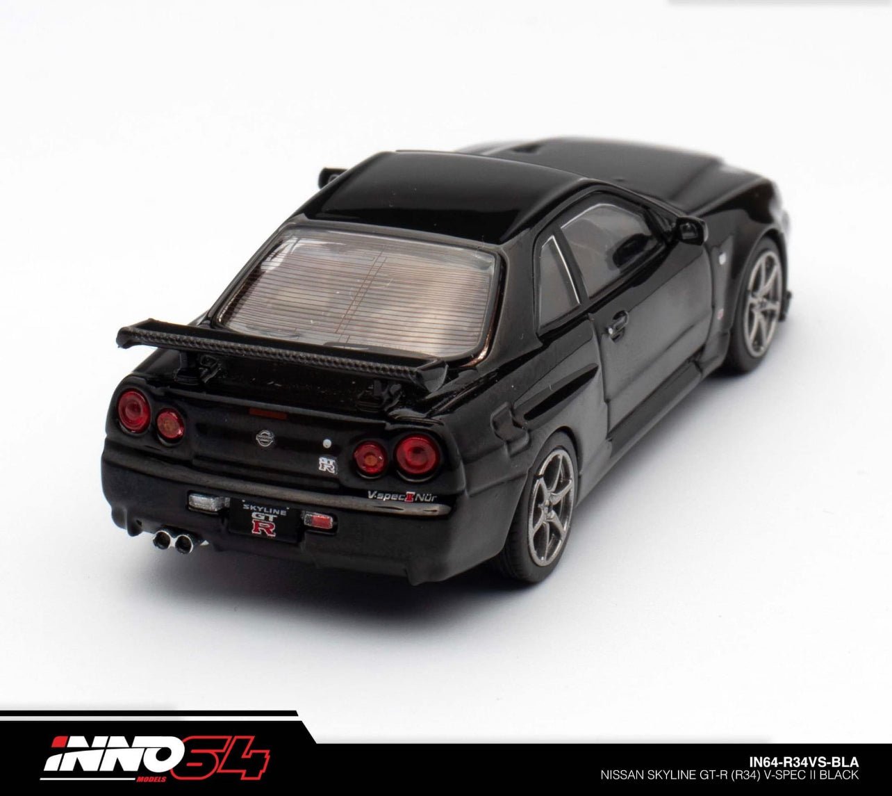 NISSAN SKYLINE GT-R (R34) V-SPEC II RHD BLACK 1/64 BY INNO MODELS IN64-R34VS-BLA father day special