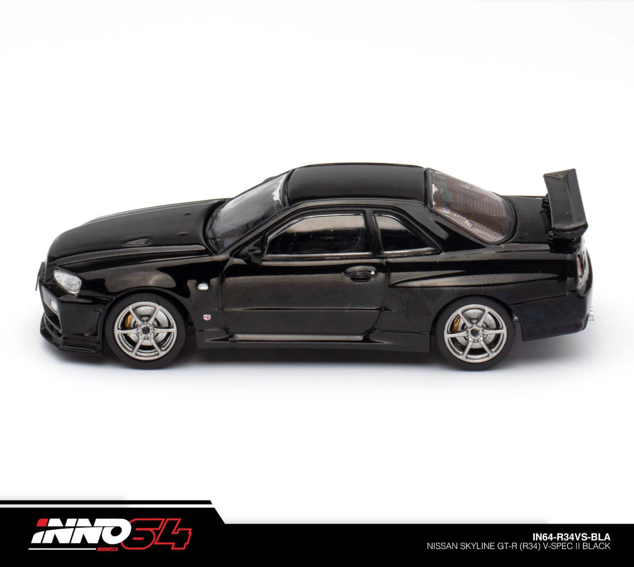 NISSAN SKYLINE GT-R (R34) V-SPEC II RHD BLACK 1/64 BY INNO MODELS IN64-R34VS-BLA father day special