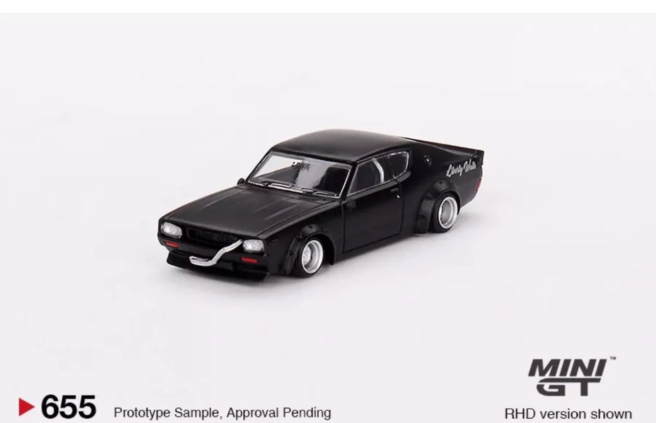 Nissan Skyline Kenmeri Liberty Walk Matt Black 1:64 Model by Mini GT MGT00655