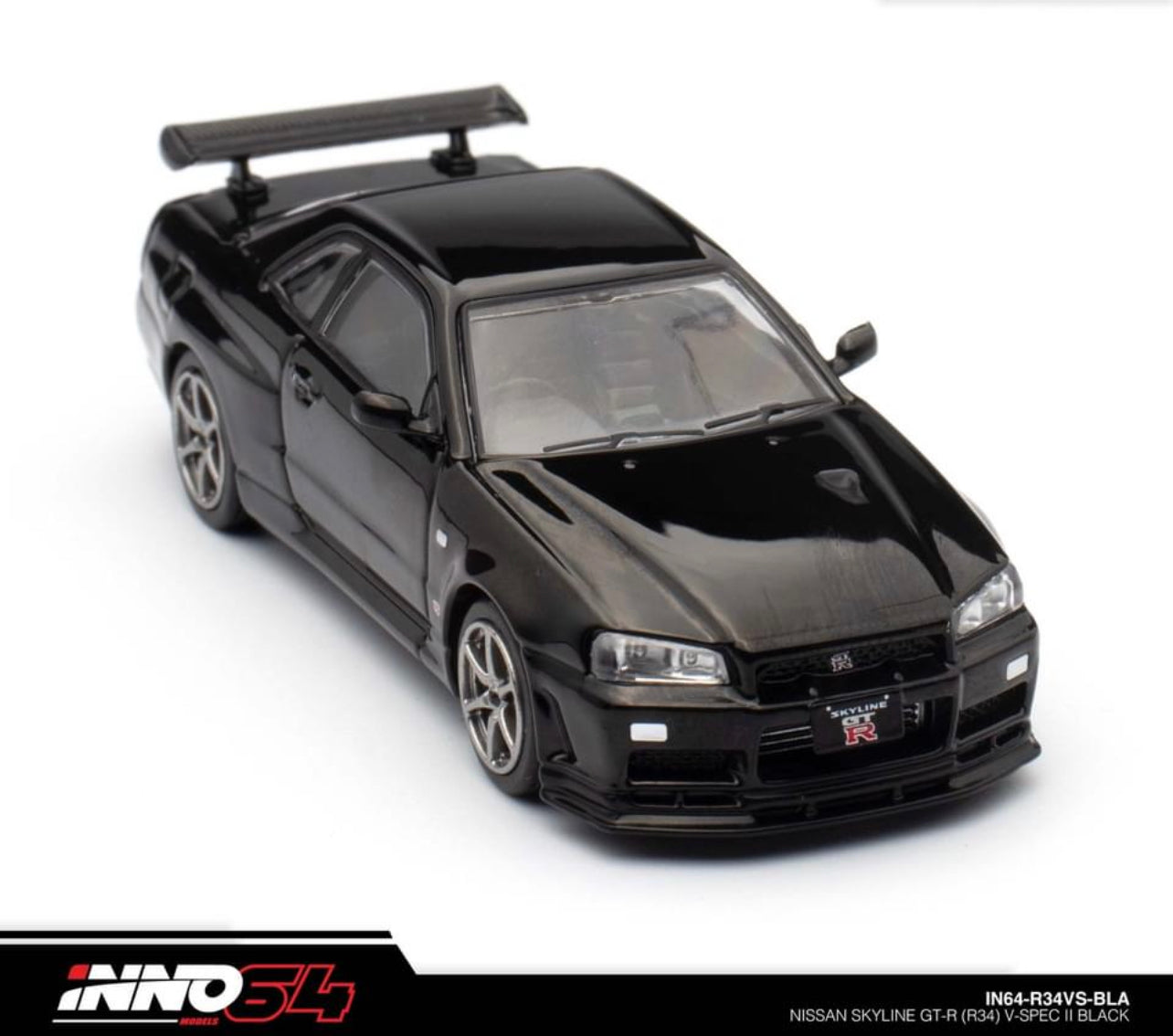 NISSAN SKYLINE GT-R (R34) V-SPEC II RHD BLACK 1/64 BY INNO MODELS IN64-R34VS-BLA father day special