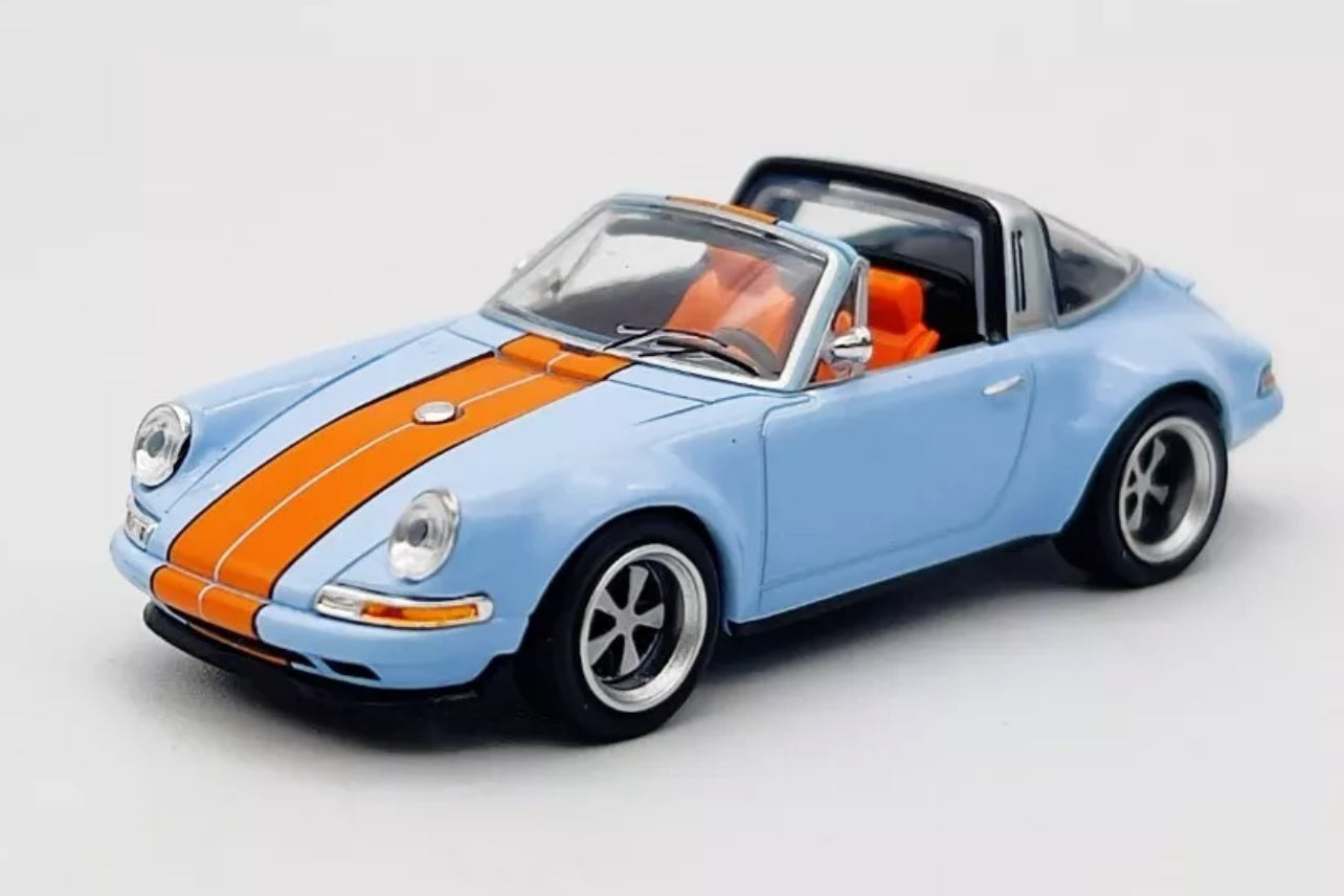 SINGER TARGA LIGHT BLUE "GULF OIL" 1/64 DIECAST MODEL CAR BY POP RACE PR640078