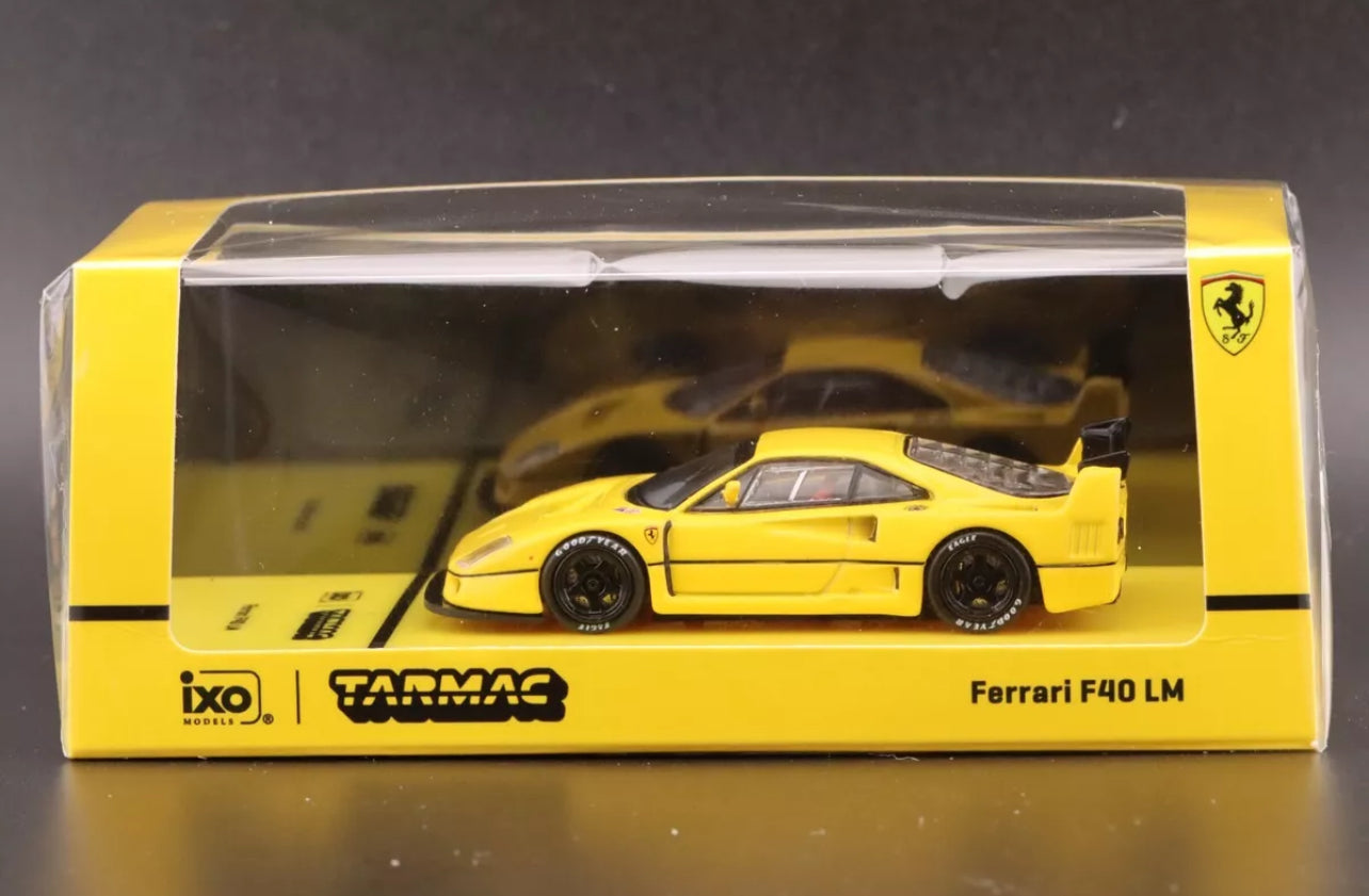 FERRARI F40 LM YELLOW 1/64 DIECAST MODEL CAR BY TARMAC WORKS T64R-075-YL