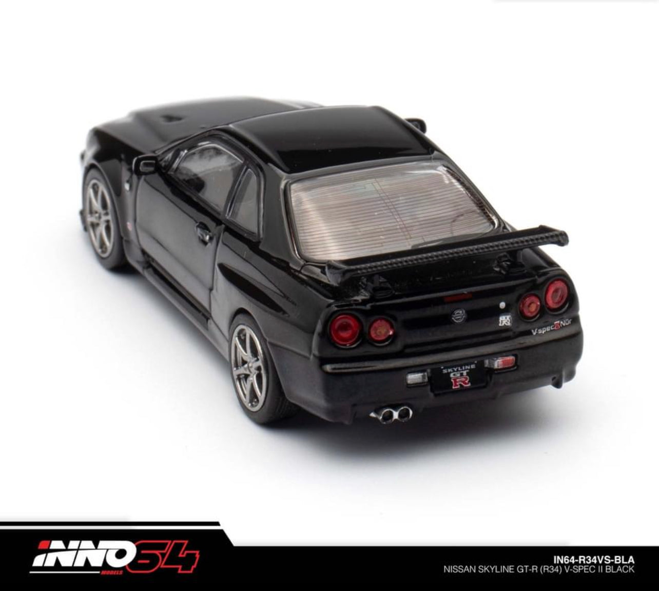 NISSAN SKYLINE GT-R (R34) V-SPEC II RHD BLACK 1/64 BY INNO MODELS IN64-R34VS-BLA father day special