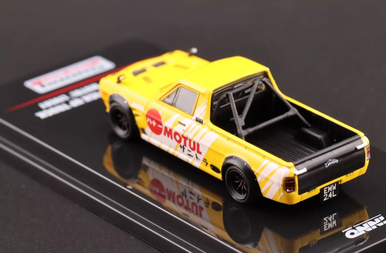 NISSAN SUNNY HAKOTORA PICKUP RHD "MOTUL" YELLOW 1/64 BY INNO MODELS IN64-HKT-MOT