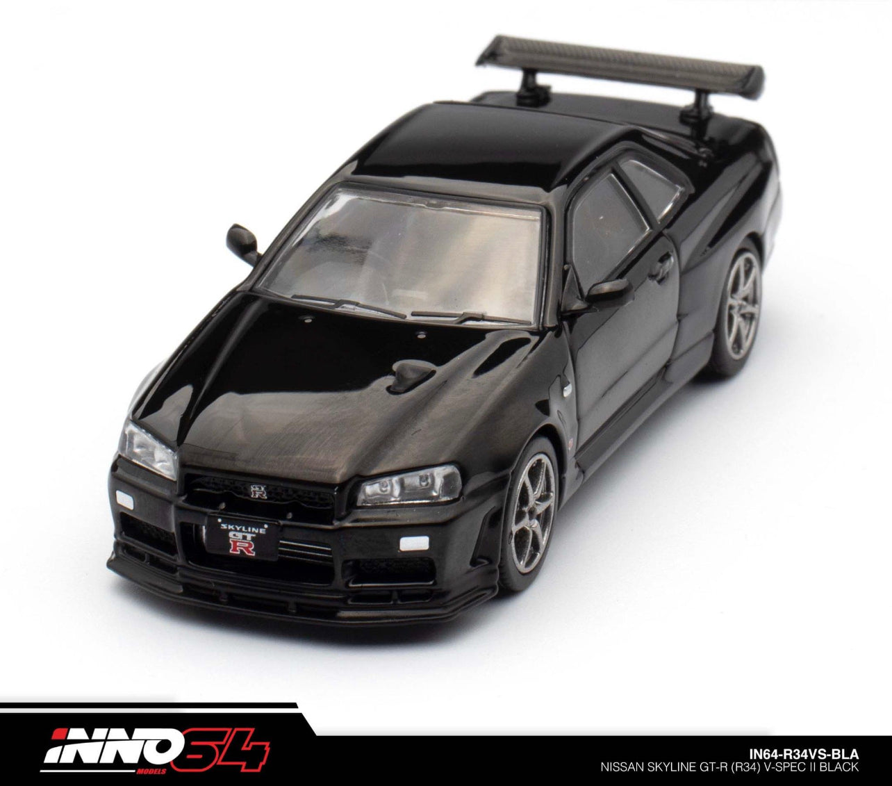 NISSAN SKYLINE GT-R (R34) V-SPEC II RHD BLACK 1/64 BY INNO MODELS IN64-R34VS-BLA father day special