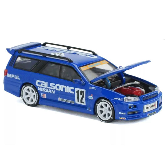 Pop Race 1:64 Nissan Stagea R34 Wagon Calsonic #12 Blue PR64-59